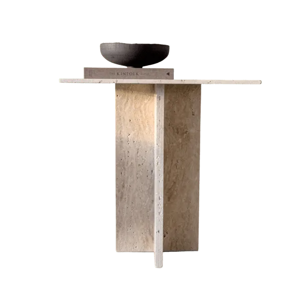 Dome Traverine Tall Side Table